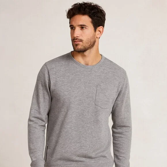 Vuori Gray Long Sleeve Sweatshirt Crewneck Pocket Athleisure Pullover Size M - Picture 2 of 15